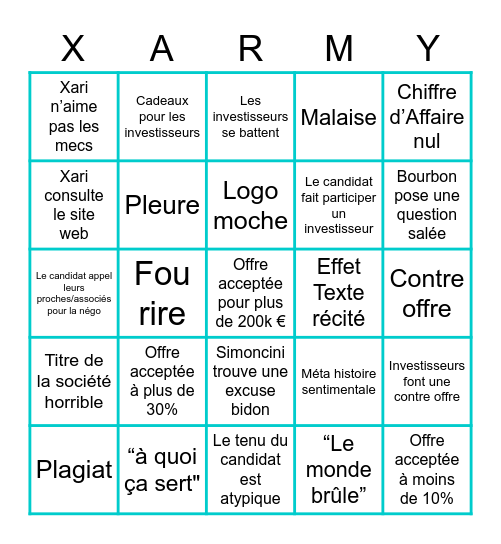 Bingo Xarmy les associés Bingo Card