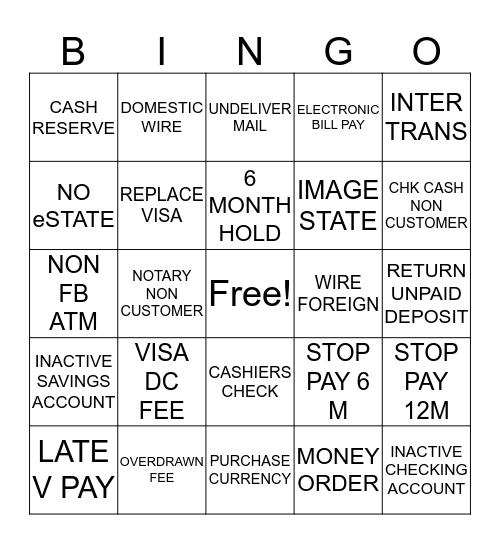 FEE SCHEDULE Bingo Card