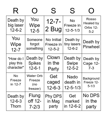 Rosso Raid Bingo Card