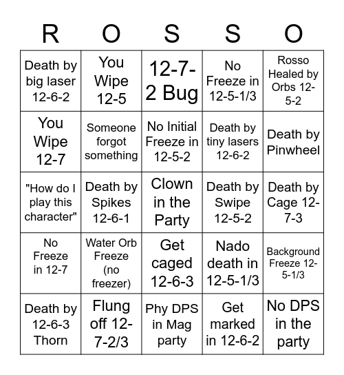 Rosso Raid Bingo Card