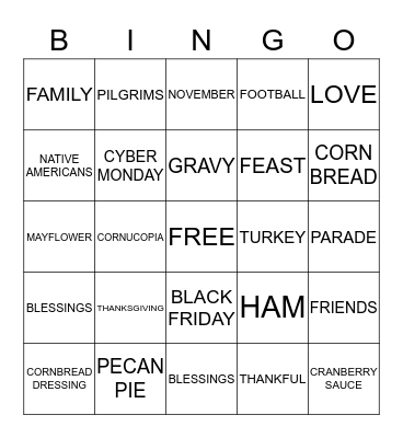 Thanksgiving Bingo Card