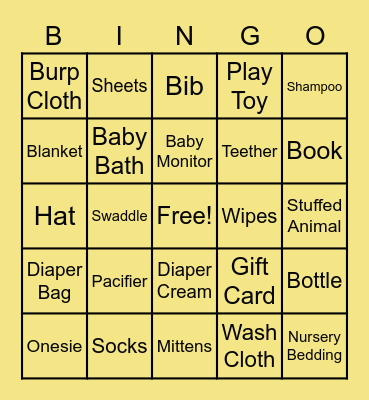 Baby Shower Gift Bingo Card