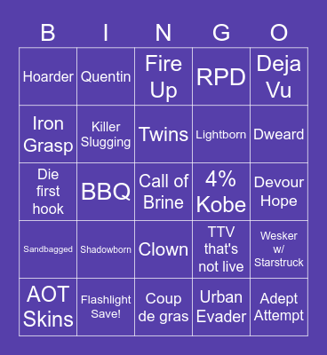 Dead by Daylight Bingo Card