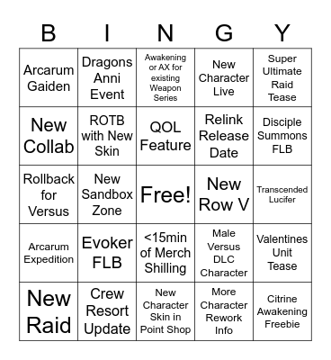 GBF Fes 2023 Bingo Card