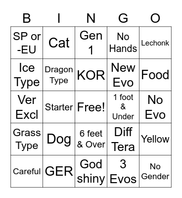 Pokemon S&V BINGO Card