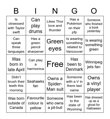 Caroline Bingo Card