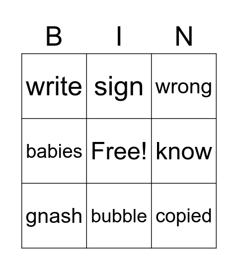 Untitled Bingo Card