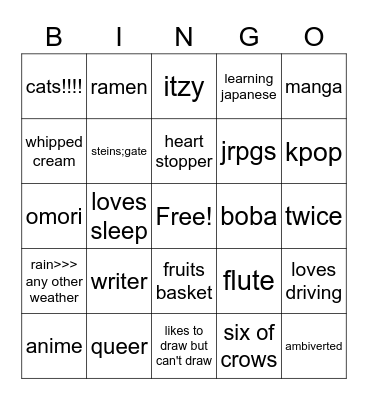 O G N I B Bingo Card