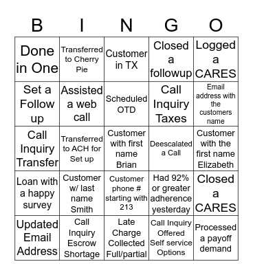 Call Center Bingo ! Bingo Card