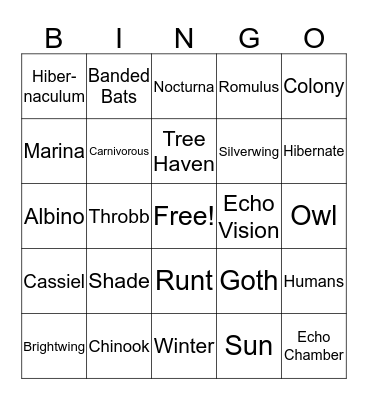 Silverwing Bingo Card
