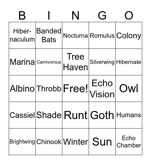 Silverwing Bingo Card