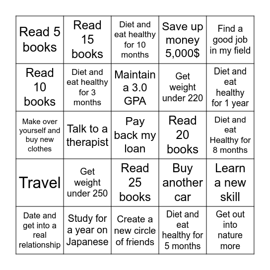 2023 BINGO Goals Bingo Card