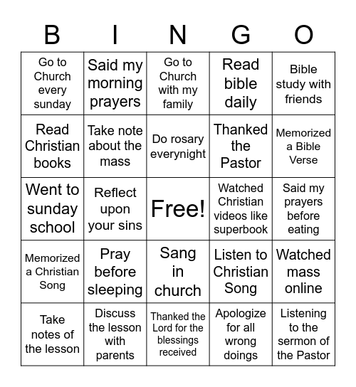 Christian Bingo Card Bingo Card