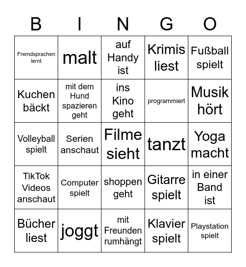 Finder eine Person,die in ihrer Freizeit Bingo Card