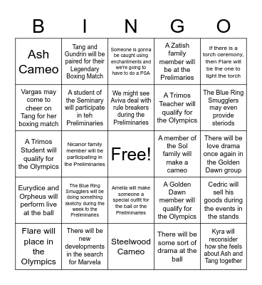 The Preliminaries Bingo Card