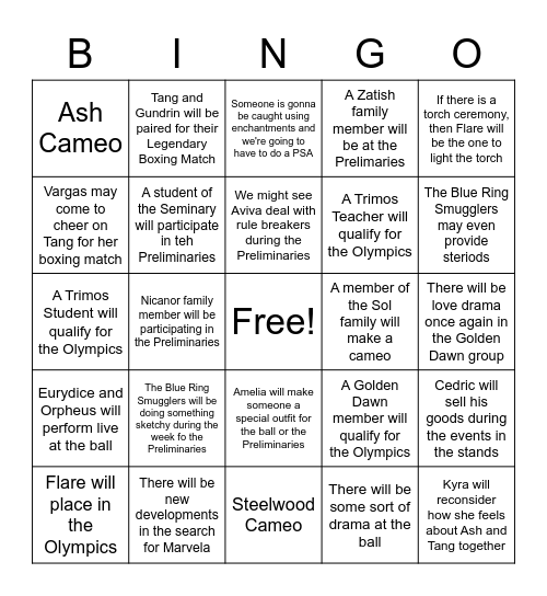 The Preliminaries Bingo Card