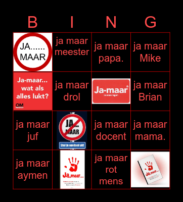 Ja maar Bingo. Bingo Card