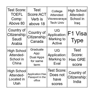 International Data Entry  Bingo Card