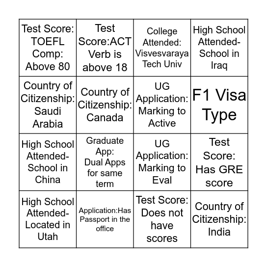 International Data Entry  Bingo Card