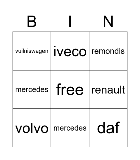 vrachtwagen Bingo Card