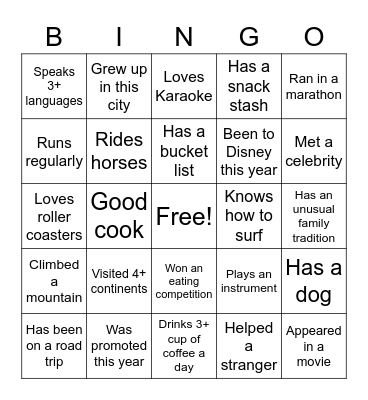 Icebreaker Bingo Card