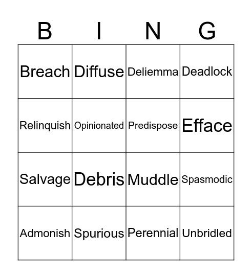 Mathis Unit 1 Vocab Bingo Card