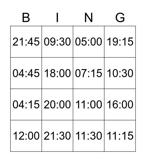 Les heures Bingo Card