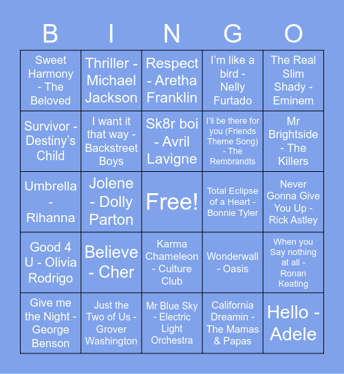 GSS Blue Monday Bingo Card