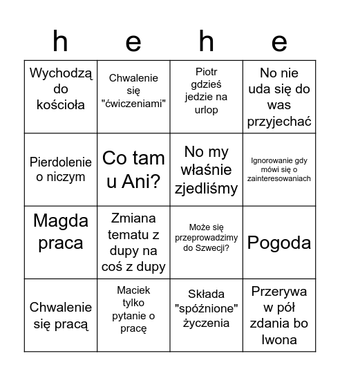 Piotr dzwoni Bingo Card