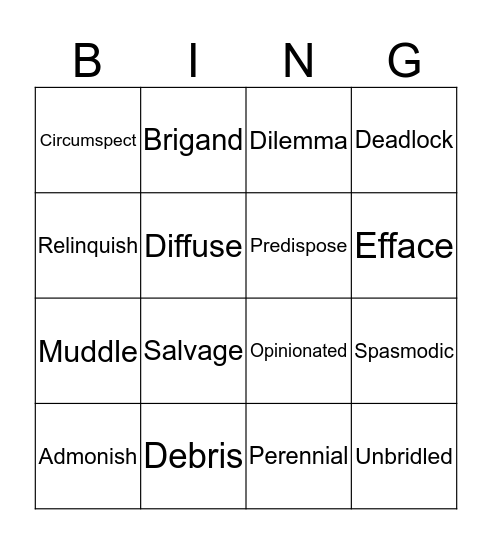Mathis Unit 1 Vocab Bingo Card