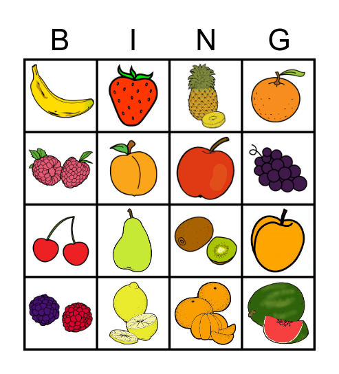 LES FRUITS Bingo Card