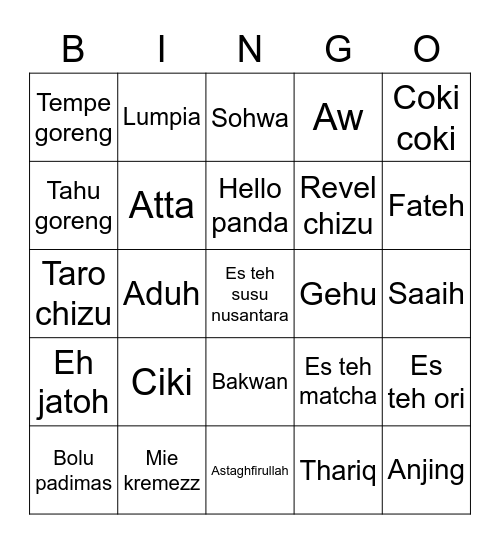 Kai Bingo Card