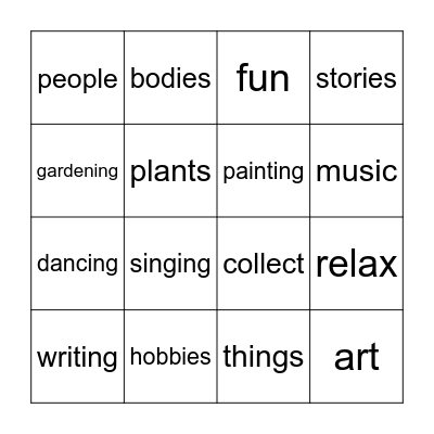 Hobbies Bingo Card