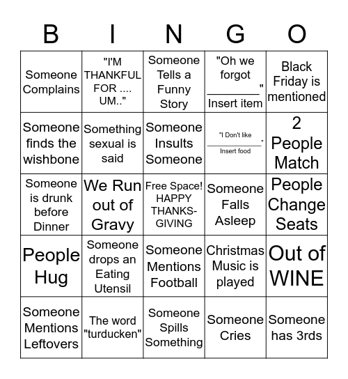 Friends-giving BINGO Card