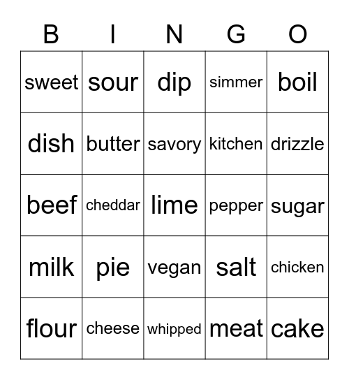 Food for joy Bingo Card