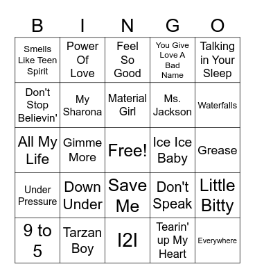 Musical Bingo Card