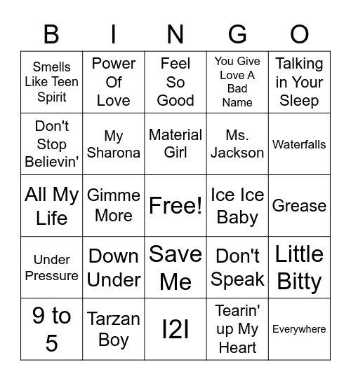 Musical Bingo Card