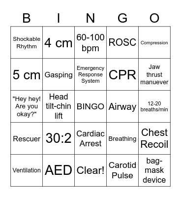 Basic Life Support Bingo Card