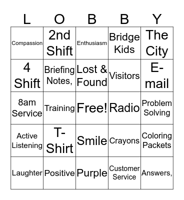 Lobby Crew Bingo Card