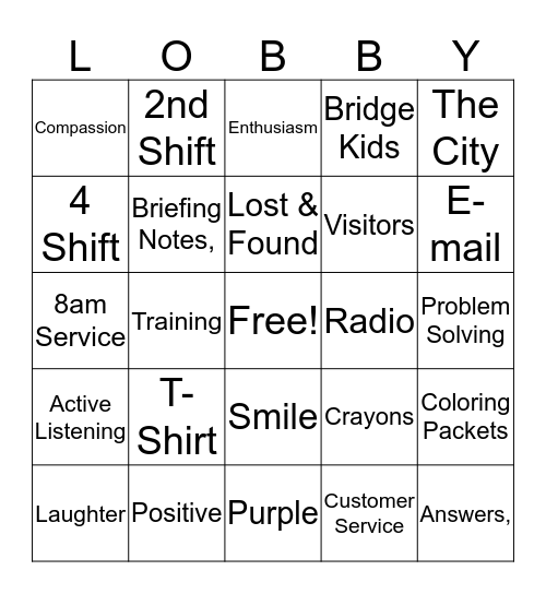 Lobby Crew Bingo Card