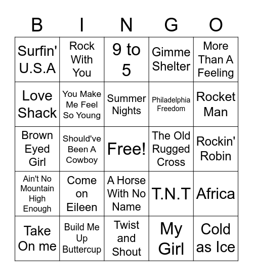 Musical Bingo Card