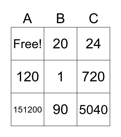 Permutation Bingo Card