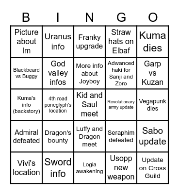 One Piece 2023 Bingo Card