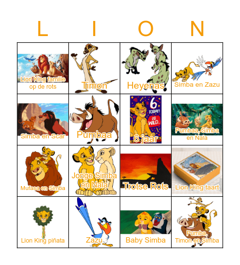 LION King Bingo Card