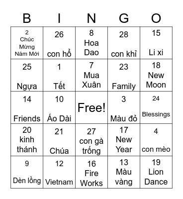 Tet Bingo Card