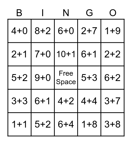 Math Bingo Addition Bingo Card