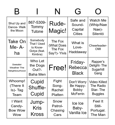 One Hit Wonder Bingo Card