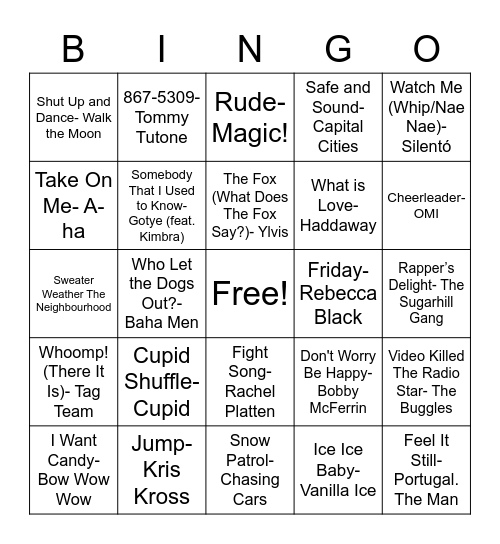 One Hit Wonder Bingo Card