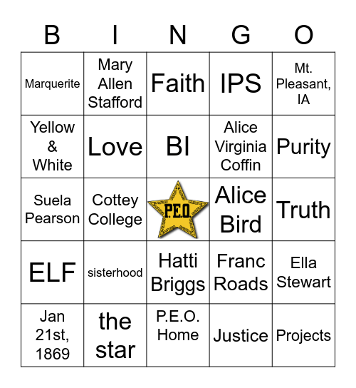 PEO Founder's Day Bingo Card