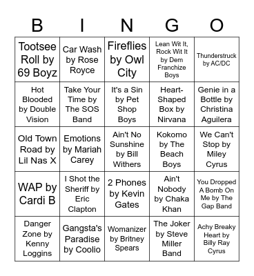 TOP HIT'S MUSICAL BINGO Card
